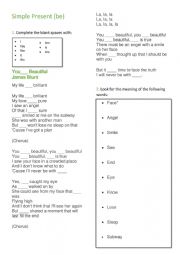 English Worksheet: Youre Beatiful activity