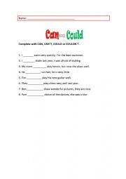 English Worksheet: Can or could?