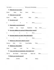 English Worksheet: All about me peer interview