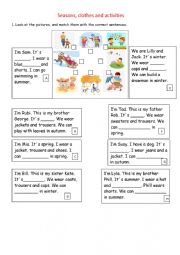 English Worksheet: Actions, seasons and clothes