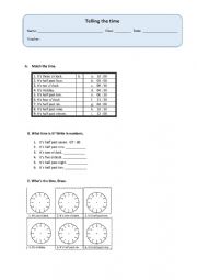 English Worksheet: Telling the time