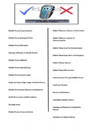English Worksheet: the advantages and disadvantages of using mobile phones