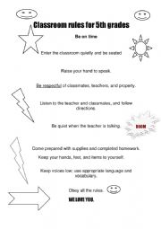 English Worksheet: CLASSROOM RULES FOR FIFTH GRADES