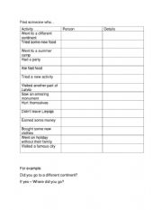 English Worksheet: Find someone who... Summer Holiday