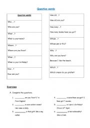 English Worksheet: Question Words
