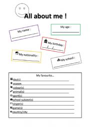 English Worksheet: All about me