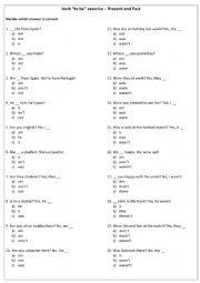 English Worksheet: Verb to be present and past exersises