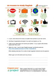 English Worksheet: 10 Reasons to learn English