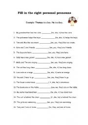 English Worksheet: Personal pronouns
