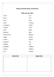English Worksheet: Character adjectives