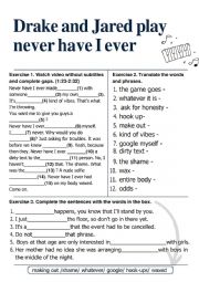 English Worksheet: Never have I ever with Drake and Jared Leto