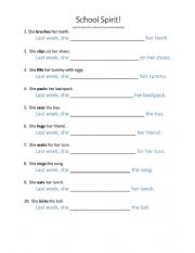 English Worksheet: School spirit, past tense verbs