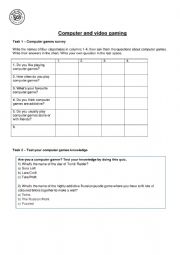 English Worksheet: Computer gaming 