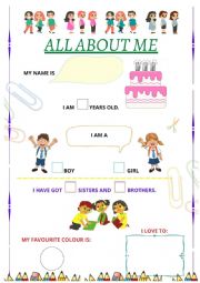 English Worksheet: About me