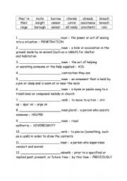 English Worksheet: Spelling Words Definitions Grade 6 Week 14