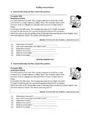 English Worksheet: Reading comprehension: Computer Skills