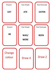 English Worksheet: Uno game irregular verbs