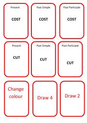 English Worksheet: Uno irregular verbs 2