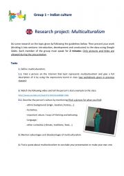 English Worksheet: Multiculturalism - project work