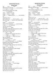 English Worksheet: Just the Way You Are, by Bruno Mars