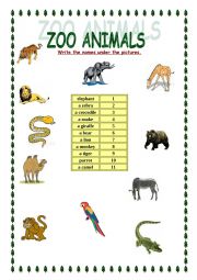 Zoo animals (find and write numbers and names!) - ESL worksheet by  ira-mal@