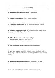 English Worksheet: A day at work
