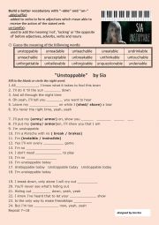 English Worksheet: Song Unstoppable by Sia