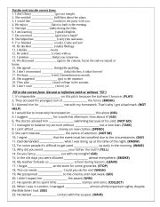 Gerunds and infinitives worksheets