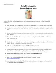 English Worksheet: Erin Brockovich Questions