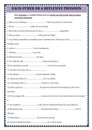 English Worksheet: Each other, reflexive pronouns 