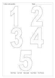 colour in the numbers 1-5