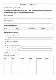 English Worksheet: grade 7 module 1 lesson 1