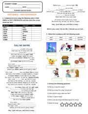English Worksheet: PAST SIMPLE . PAST CONTINUOUS SONG