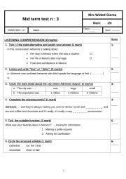 English Worksheet: mid test3 3rd form