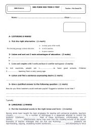 English Worksheet: Mid term 3 test 3rd Form