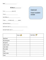 English Worksheet: All About ________ Introductory Worksheet- British English