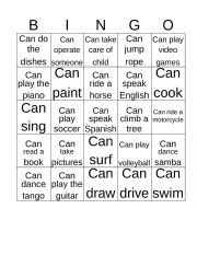 English Worksheet: Bingo ,modal verb can