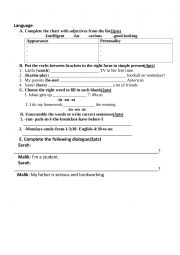 English Worksheet: LANGUAGE TEST
