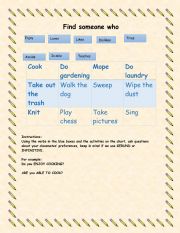 English Worksheet: Find some who... Gerunds and infinitives