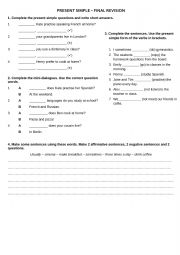 English Worksheet: Present SImple revision