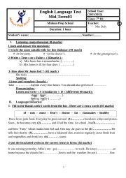 English Worksheet: 7th form English Mid-term-test3