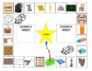 English Worksheet: Classroom objects boardgame