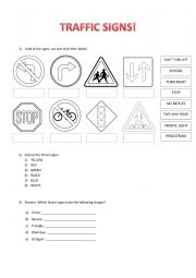 English Worksheet: Traffic Signs to colour and label