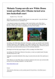 English Worksheet: Melania Trum unveils new tennis court in the White House