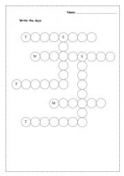 English Worksheet: days crossword