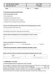 English Worksheet: Mid term test 3 for Tunisian third formers