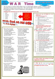 English Worksheet: With God on our side by Bob Dylan - WAR - Multi activity WS  KEY and links