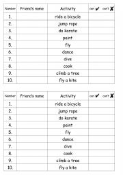 English Worksheet: Survey Form - Can you ...?