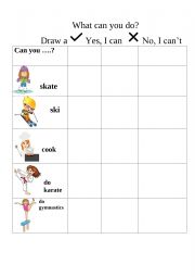 English Worksheet: What can you do?