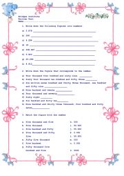 English Worksheet: Mini test on big numbers